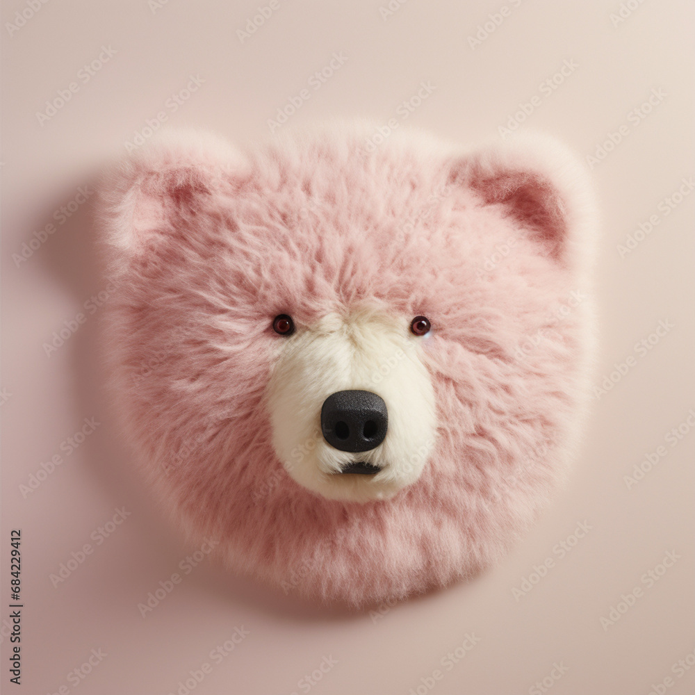 a small tufted rug in the shape of a flat polar bear's head on a light pink wall created with Generative Ai a small tufted rug in the shape of a flat polar bear's head on a light pink wall created with Generative Ai