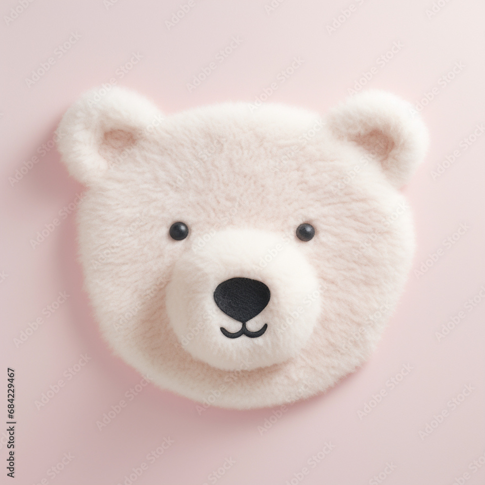 a small tufted rug in the shape of a flat polar bear's head on a light pink wall created with Generative Ai a small tufted rug in the shape of a flat polar bear's head on a light pink wall created with Generative Ai