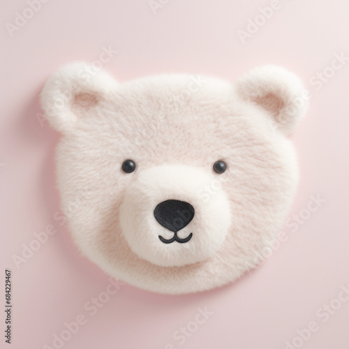 a small tufted rug in the shape of a flat polar bear's head on a light pink wall created with Generative Ai © Andrii Yablonskyi