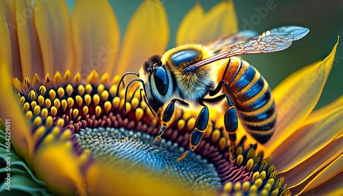 Macro shot of a honeybee on a sunflower