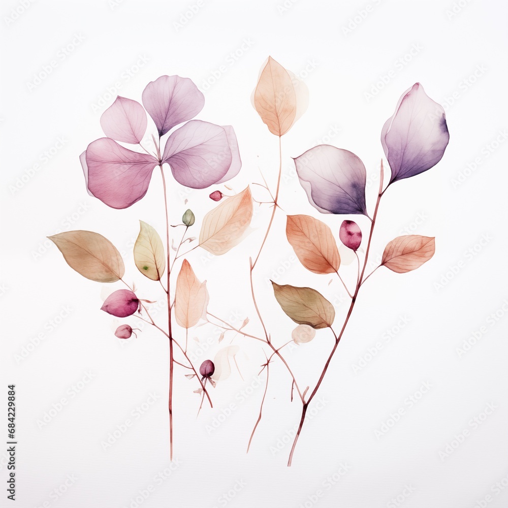 Watercolor flowers on white background.