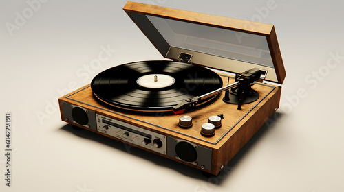 Vintage Record Player on White Background photo