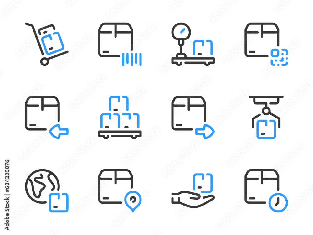 Shipping, Logistics and Delivery vector line icons. Deliver the Package and Order Transportation outline icon set. Shipping, Logistics and Delivery vector line icons. Deliver the Package and Order Transportation outline icon set.