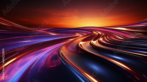 A Mesmerizing 3D Abstract Multicolor Visualization, neon background space and time strings, Ultra violet rays, glowing lines, virtual reality, speed of light, wave