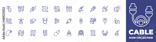 Cable line icon collection. Editable stroke. Vector illustration. Containing broken cable, rj, cable, jumper, usb connection, wire, usb cable, vga cable, cables, audio jack, connector, plug and play.