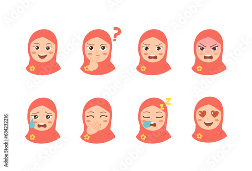Hijab Muslim Girl Emoticon Set