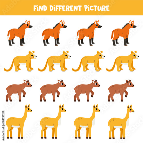 Find different South American animal in each row. Logical game for preschool kids.