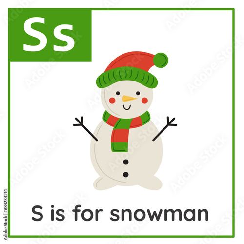 Learning English alphabet for kids. Letter S. Christmas cards. Worksheet for kids.