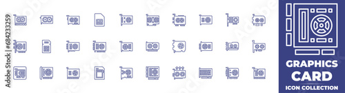 Graphics card line icon collection. Editable stroke. Vector illustration. Containing graphic card, sim card, vga card, graphics card, memory card, video card, computer, gpu, vga. photo