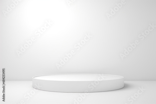 Sleek round white podium on plain background