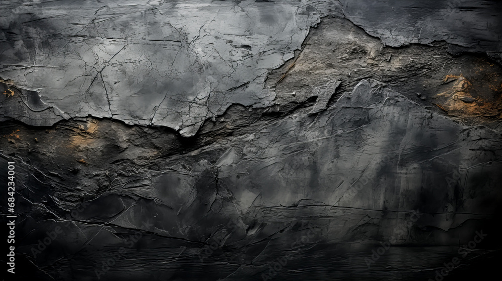 Naklejka premium Abstract black and white background. Texture of old black wall with cracks. Generative AI technology