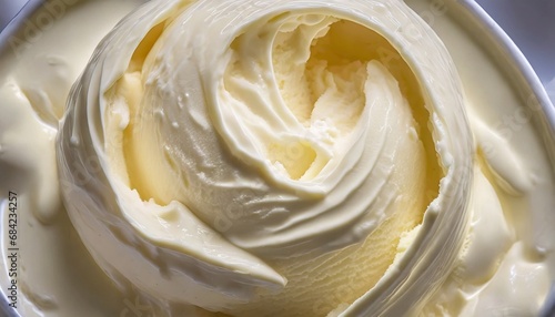Close-up shot of a melting vanilla ice cream