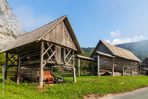 Bohinjska, Slovenia. 10-01-2023. Old  hay dryer called Kozolec in Slovenia photo