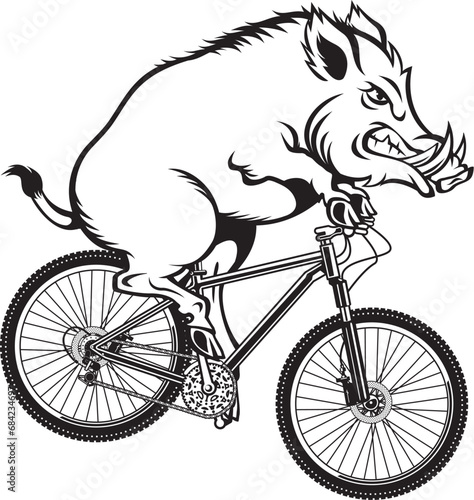 Wild boar riding on a mountain bike
