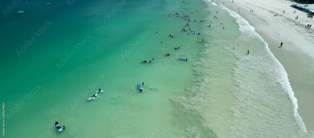 Fototapeta premium Aerial view of Selong Belanak Beach in Lombok, Indonesia