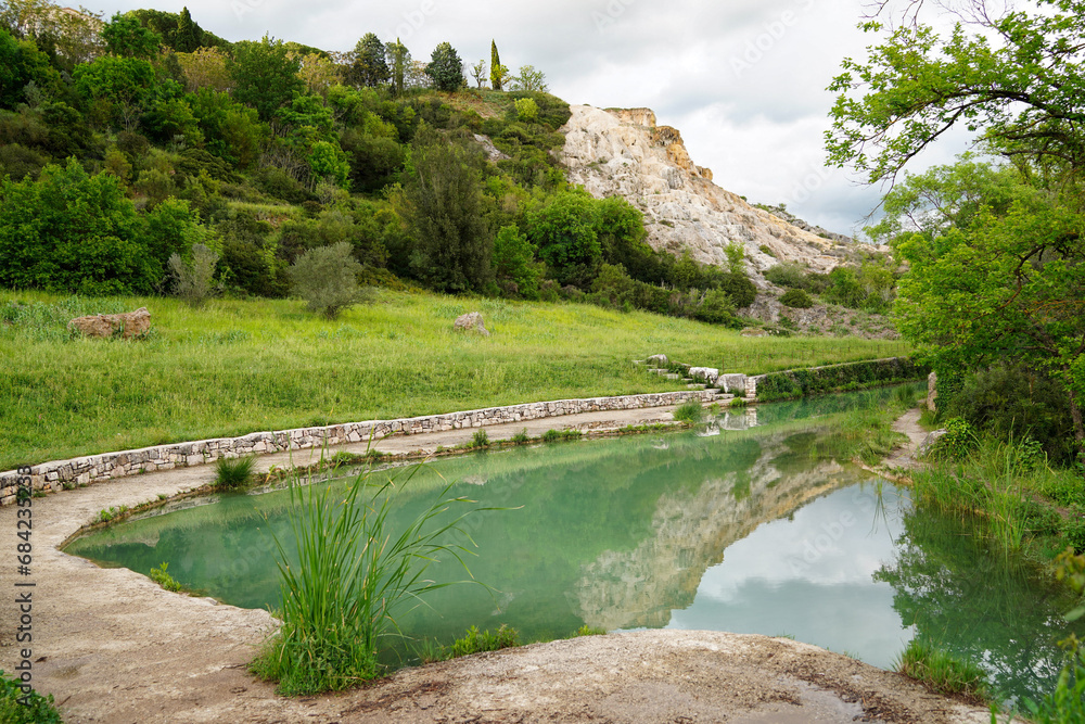 Natural hot springs in ancient village of Bagno Vignoni, Tuscany, Italy
