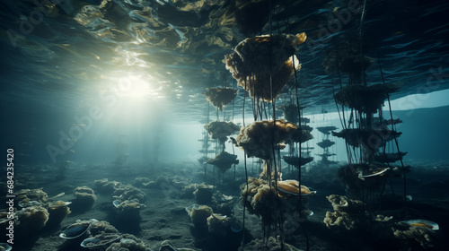 oysters are grown underwater. oyster aquaculture concept © ALL YOU NEED studio