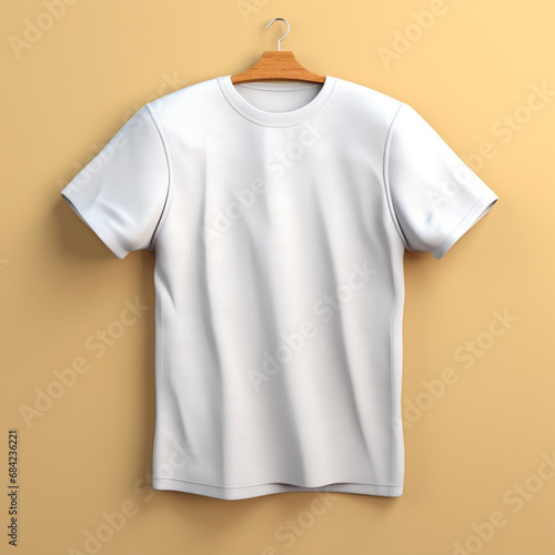 White T-Shirt Hanging on Clothing Rack in Studio