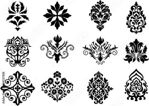 Floral and Ornament design elements set. Set of vintage Floral ornament. Decorative designs and Medieval high resolution illustration.