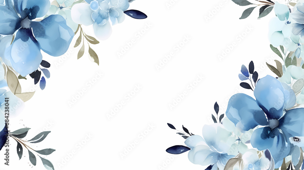 Watercolor blue floral frame background Stock Illustration | Adobe Stock