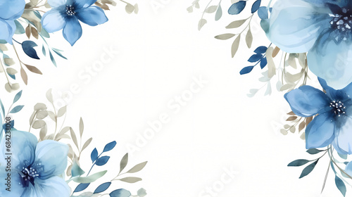 Watercolor blue floral frame background