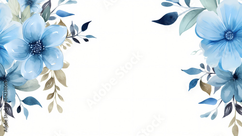 Watercolor blue floral frame background