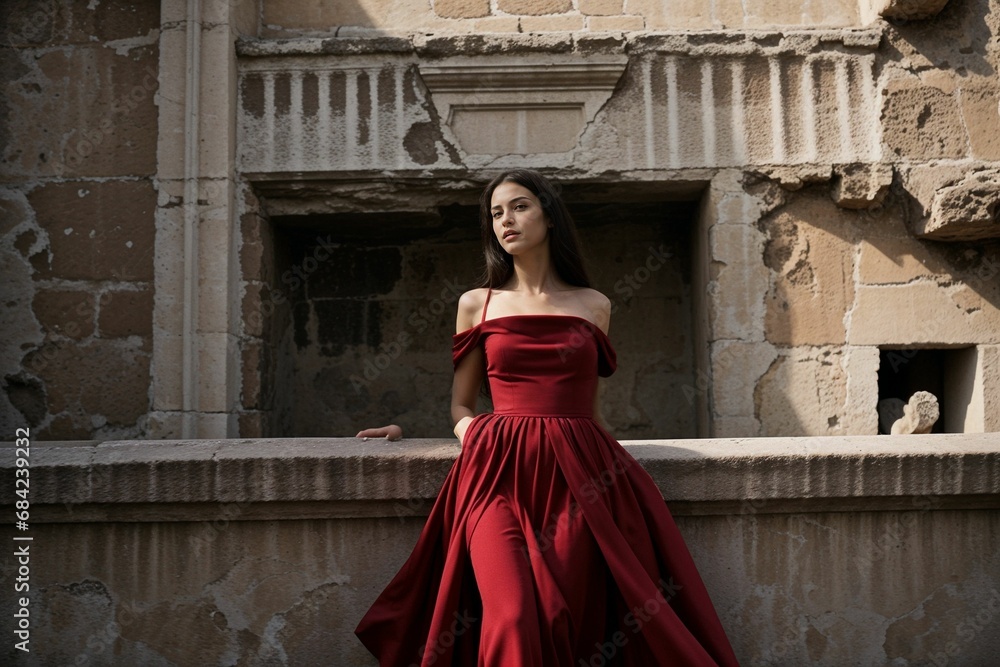 woman in red dress in Rome