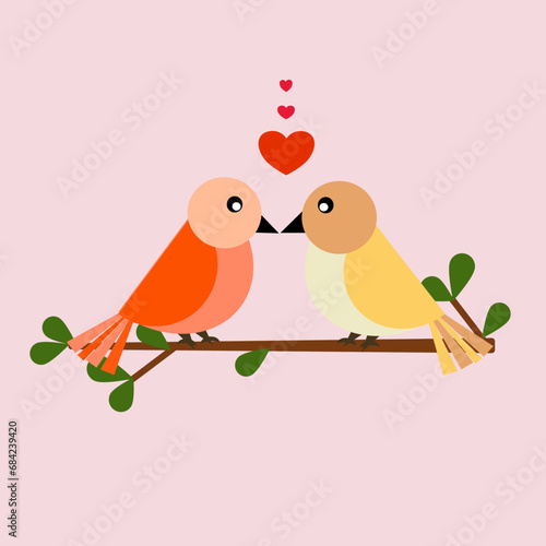 Love Birds perched on a branch of a Tree valentine day t