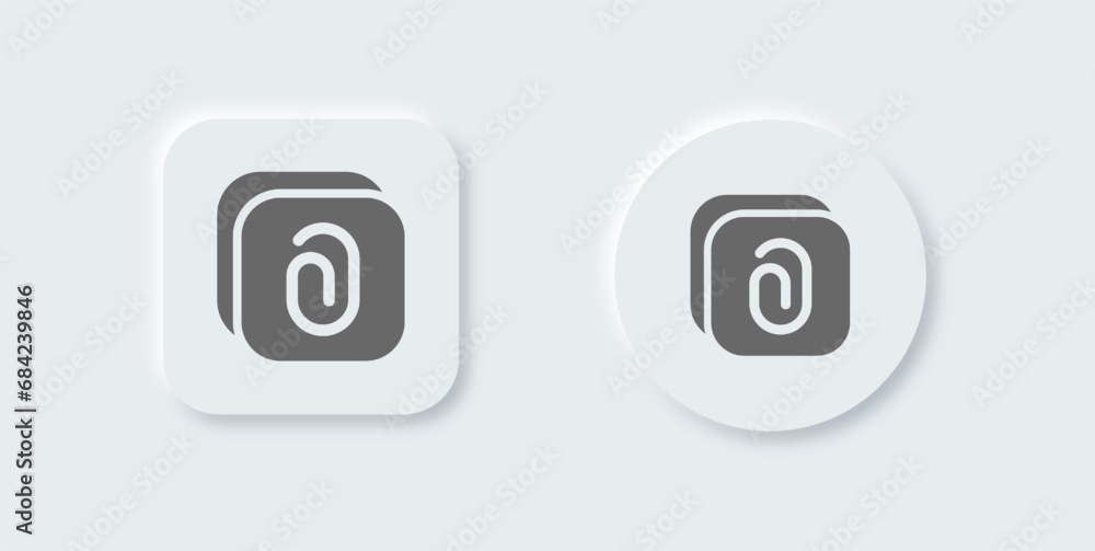 Attachment solid icon in neomorphic design style. Paper clip signs vector illustration. Attachment solid icon in neomorphic design style. Paper clip signs vector illustration.