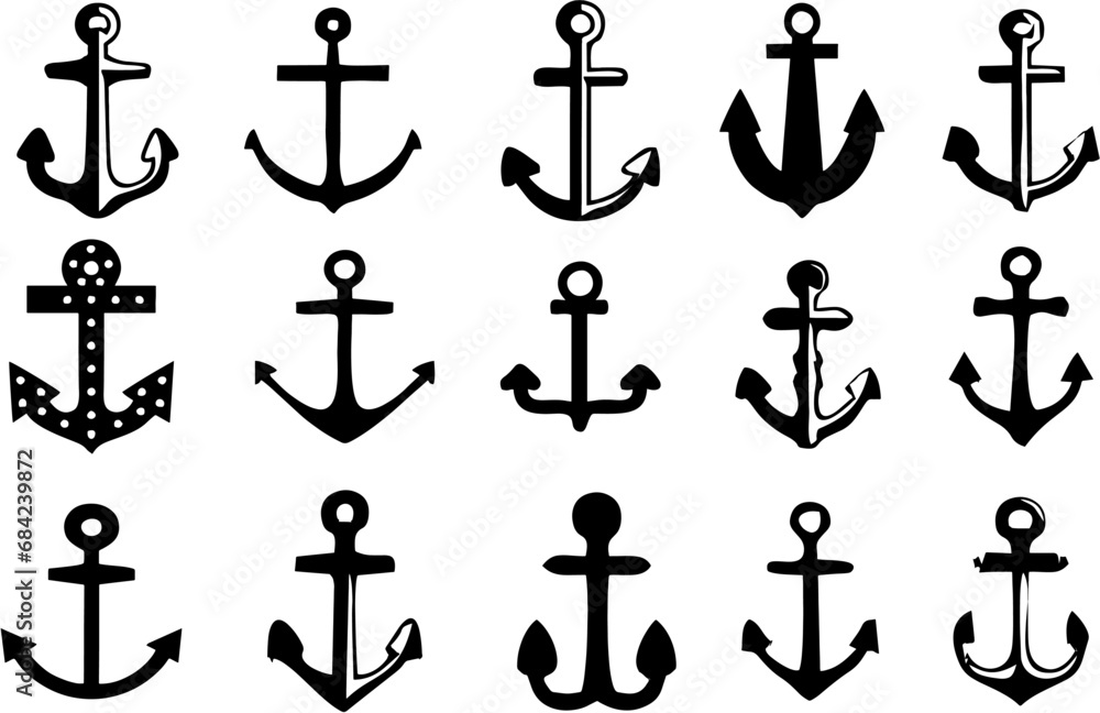  Anchor icons set. Ship Anchors icons collection in editable vector. Flat style Anchors logo in different shapes for designing poster, banner or flyer. Easy to change color or manipulate. eps 10.