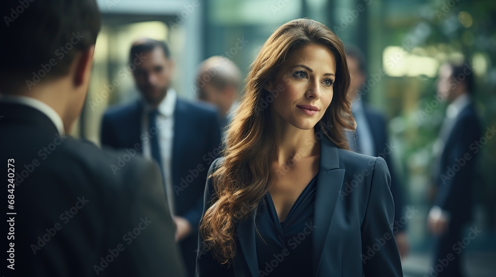 Young female entrepreneur talking with a coworker while being in the office. Young female entrepreneur talking with a coworker while being in the office.