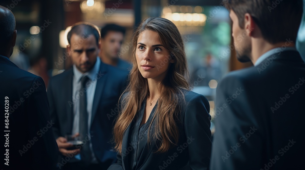 Young female entrepreneur talking with a coworker while being in the office. Young female entrepreneur talking with a coworker while being in the office.
