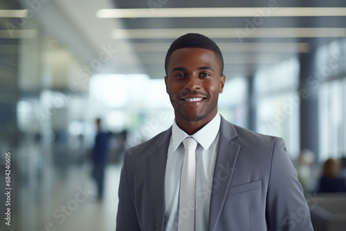 Businessman, African American executive, working in a modern workspace, focused on career