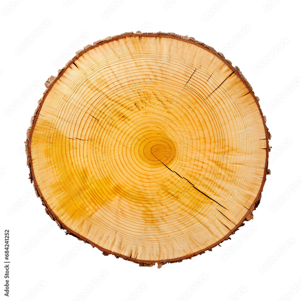 Fototapeta premium front view yellow birch tree slice cookie isolated on a white transparent background 