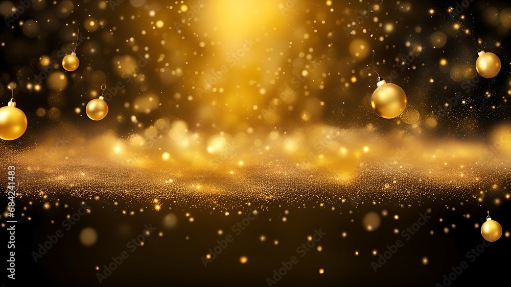 golden particles and sprinkles on christmas or new year celebration. shiny golden lights. wallpaper background for ads or gifts wrap and web design