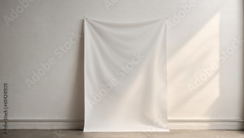 Blank white banner in room. Mock up, 3D Rendering photo