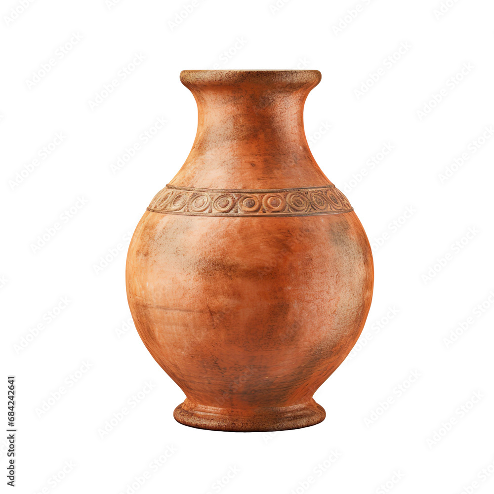 front view of Rustic Terracotta vase isolated on a white transparent background