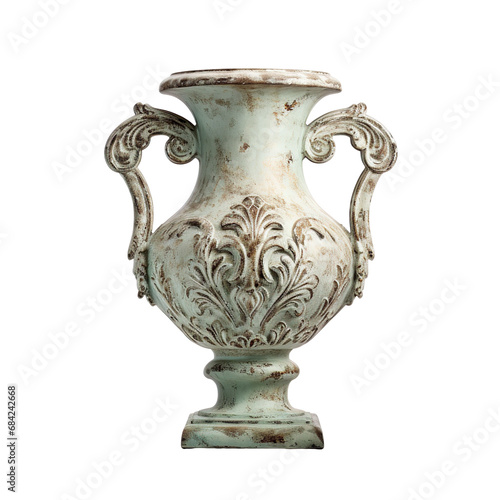 front view of Shabby-Chic Distressed vase isolated on a white transparent background