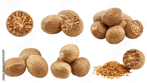Nutmeg isolated on white background, clipping path, full depth of field