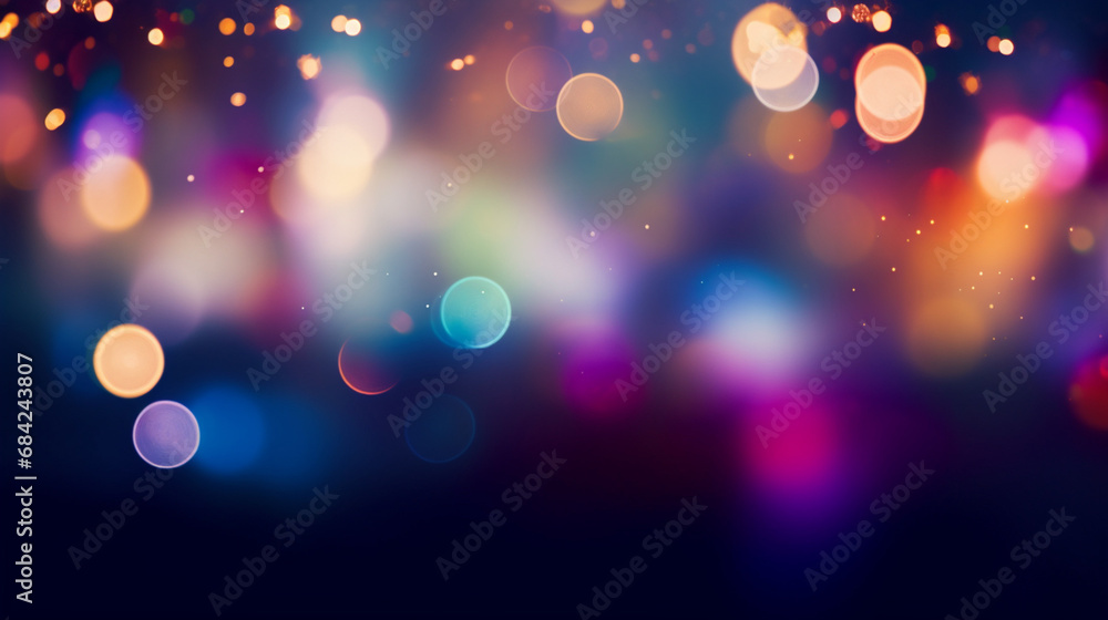 An artistic composition of a bokeh background, with blurred colorful lights, and a blank area in the foreground, ideal for showcasing text or graphics created with Generative Ai