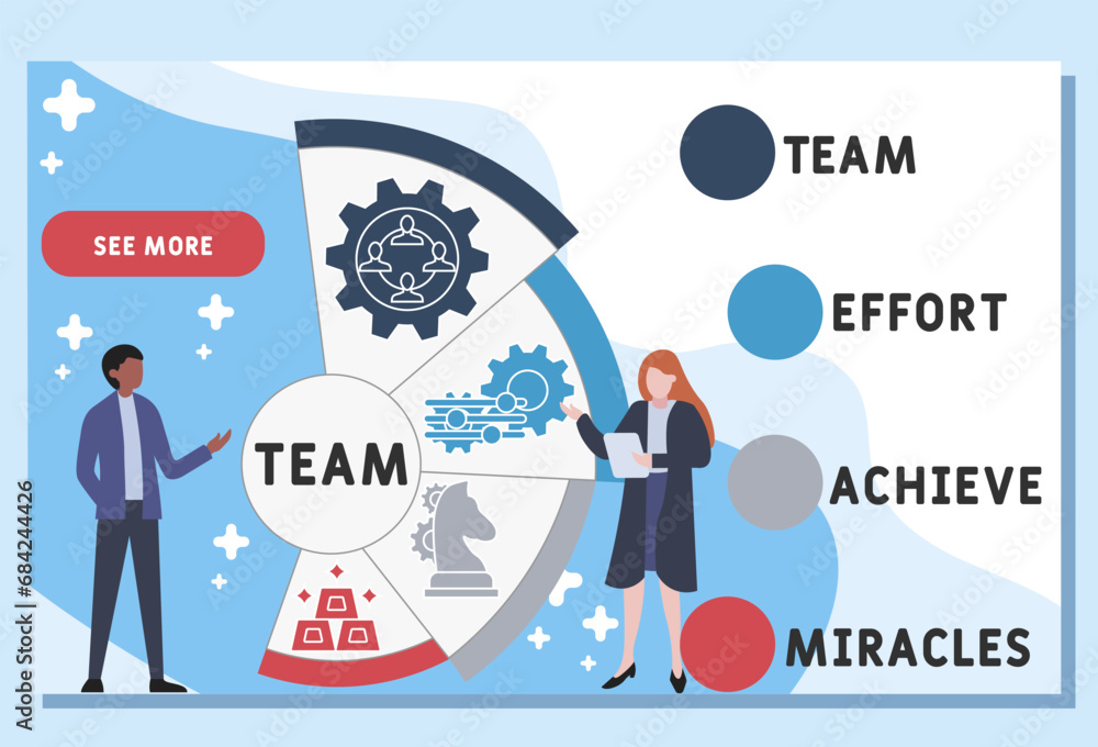 TEAM - Team Effort Achieve Miracles acronym. business concept background. vector illustration concept with keywords and icons. lettering illustration with icons for web banner, flyer, landing TEAM - Team Effort Achieve Miracles acronym. business concept background. vector illustration concept with keywords and icons. lettering illustration with icons for web banner, flyer, landing