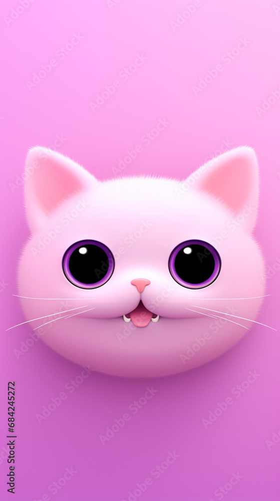 happy cat head, cartoon, minimalism, HD, 8K, light purple gradient background created with Generative Ai