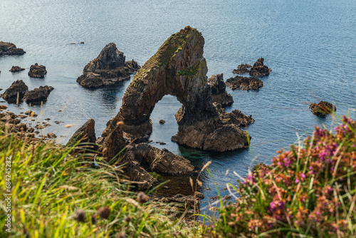 Elevated view of the famous sea arch at Crohy Head, near Maghery, County Donegal, Ireland