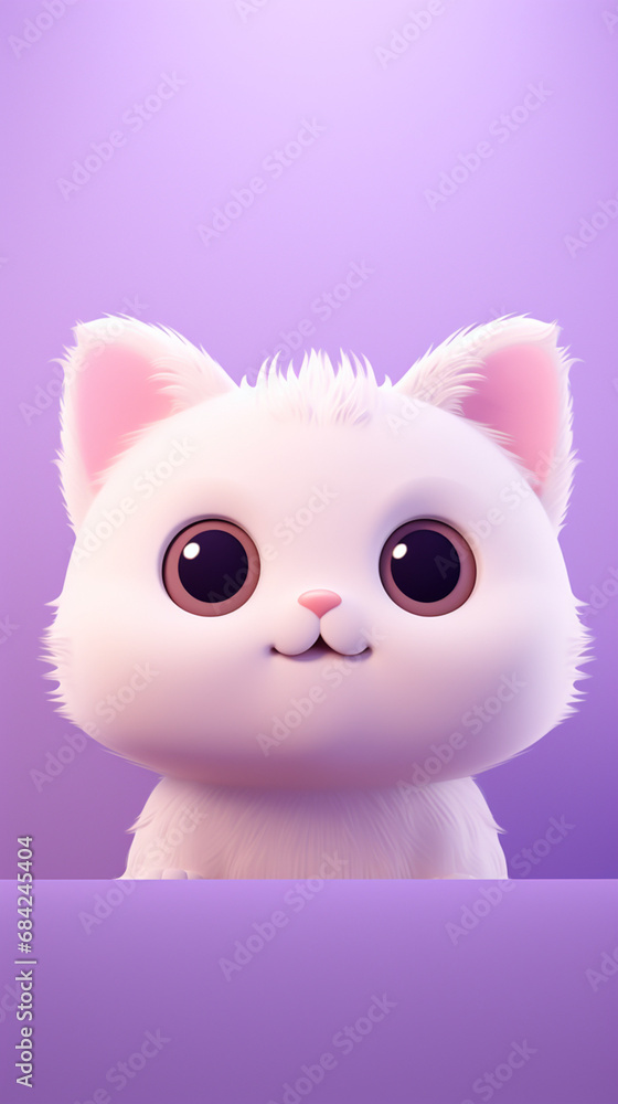 Fototapeta premium happy cat head, cartoon, minimalism, HD, 8K, light purple gradient background created with Generative Ai