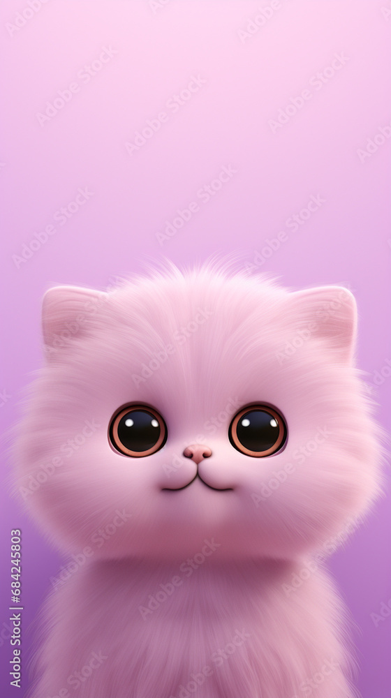 happy cat head, cartoon, minimalism, HD, 8K, light purple gradient background created with Generative Ai