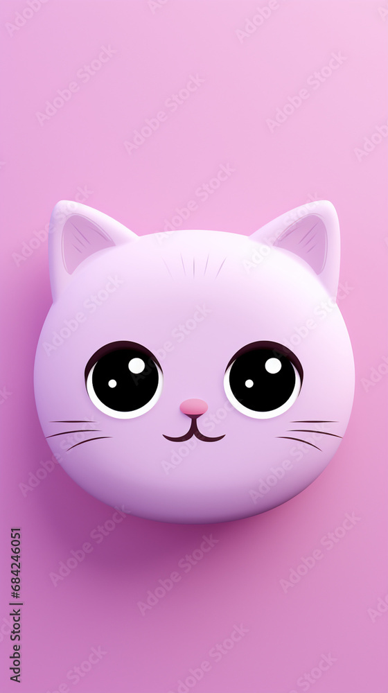 happy cat head, cartoon, minimalism, HD, 8K, light purple gradient background created with Generative Ai