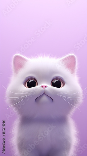 happy cat head, cartoon, minimalism, HD, 8K, light purple gradient background created with Generative Ai