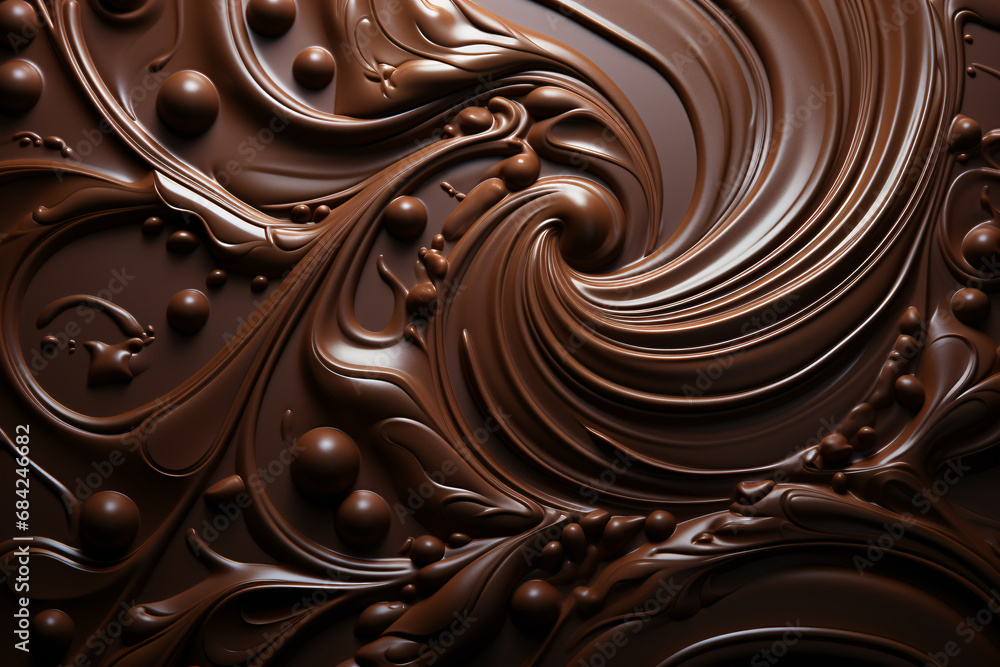 bitter chocolate, background with spirals and curls, top view. sweet dessert, product design. bitter chocolate, background with spirals and curls, top view. sweet dessert, product design.