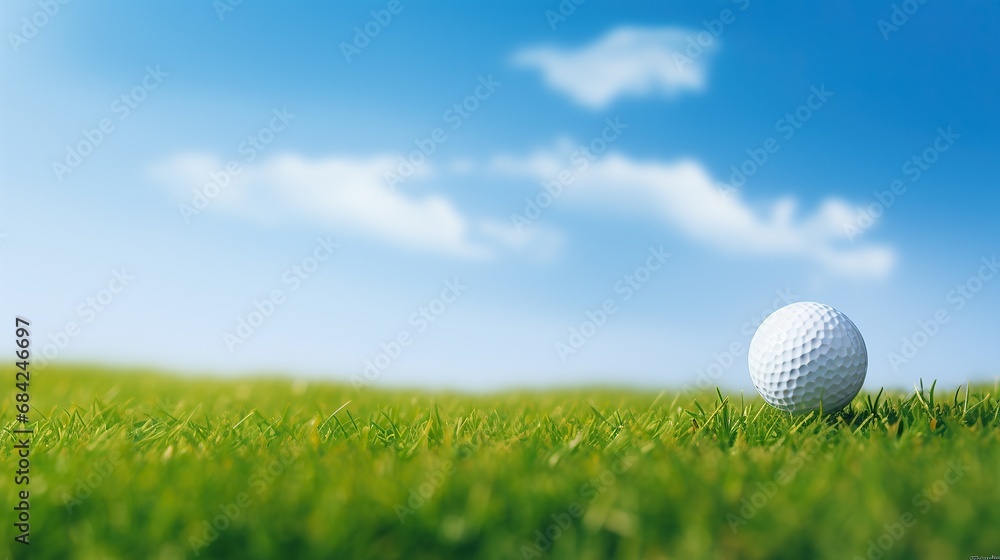Golf ball is on tee at green lawn in a beautiful golf course with morning sunshine.Ready for golf in the first short.Sports that people around the world play during the holidays for health. Golf ball is on tee at green lawn in a beautiful golf course with morning sunshine.Ready for golf in the first short.Sports that people around the world play during the holidays for health.