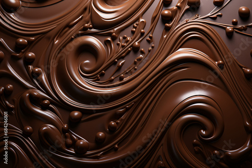bitter chocolate, background with spirals and curls, top view. sweet dessert, colorful illustration.